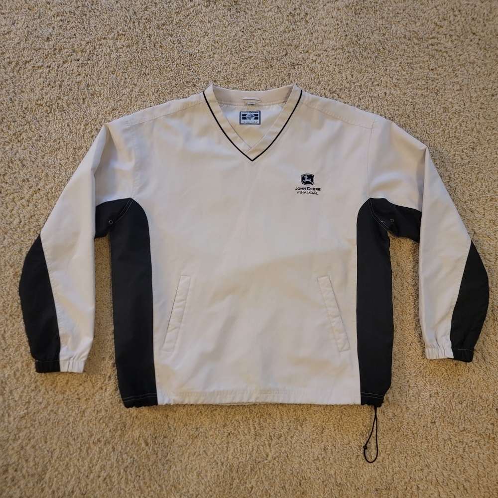 Beige John Deere Financial Polyester Wind Breaker / Light Jacket Pullover